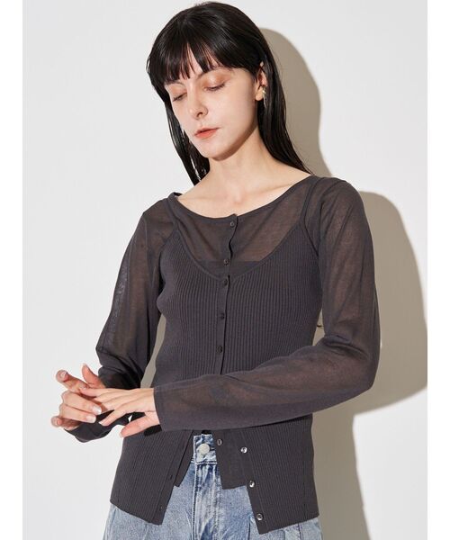 ELENDEEK（エレンディーク）の「マルチキャミセットニット（カーディガン/ボレロ・レディース・チャコールグレー/イエロー/ミント・FREE）」の13枚目の写真