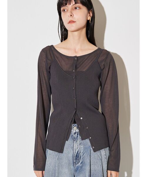 ELENDEEK（エレンディーク）の「マルチキャミセットニット（カーディガン/ボレロ・レディース・チャコールグレー/イエロー/ミント・FREE）」の14枚目の写真