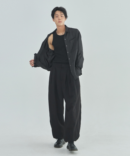 LAD EDITION(ラッドエディション)の「ドラフトストリングワイドパンツ_ブラック(スラックス・メンズ・その他・FREE)」の3枚目の写真