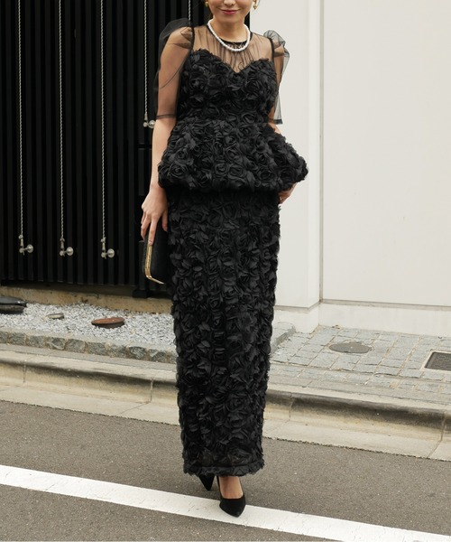 My shawty（ﾏｲｼｬｳﾃｨｰ）の「rose peplum set dress（ドレス・レディース・ブラック/レッド/アイボリー・FREE）」の2枚目の写真