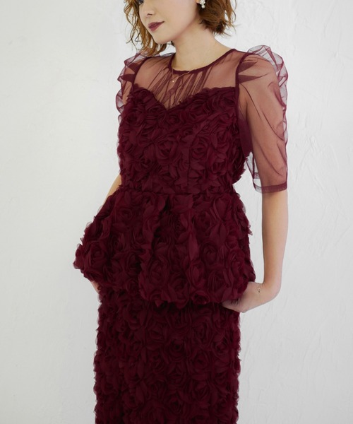 My shawty（ﾏｲｼｬｳﾃｨｰ）の「rose peplum set dress（ドレス・レディース・ブラック/レッド/アイボリー・FREE）」の16枚目の写真