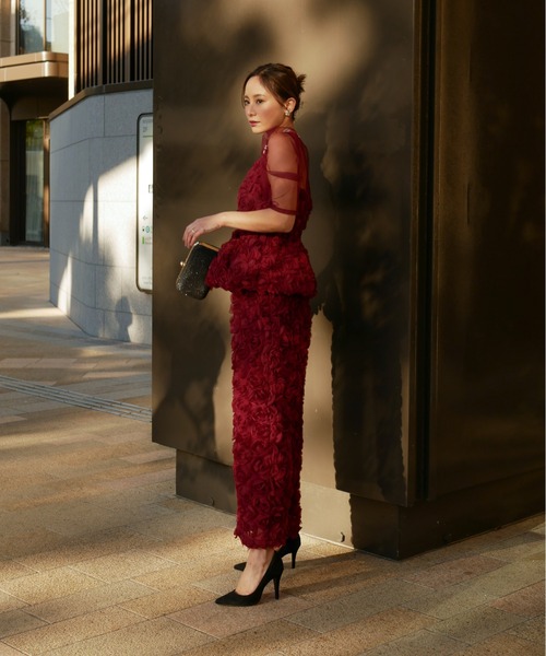 My shawty（ﾏｲｼｬｳﾃｨｰ）の「rose peplum set dress（ドレス・レディース・ブラック/レッド/アイボリー・FREE）」の4枚目の写真