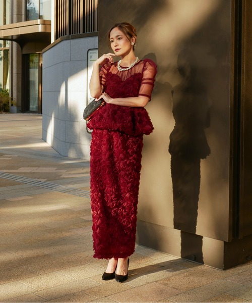 My shawty（ﾏｲｼｬｳﾃｨｰ）の「rose peplum set dress（ドレス・レディース・ブラック/レッド/アイボリー・FREE）」の5枚目の写真