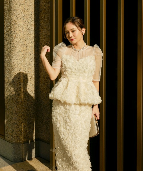 My shawty（ﾏｲｼｬｳﾃｨｰ）の「rose peplum set dress（ドレス・レディース・ブラック/レッド/アイボリー・FREE）」の7枚目の写真