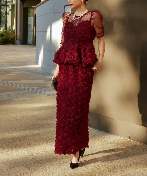 My shawty（ﾏｲｼｬｳﾃｨｰ）の「rose peplum set dress（ドレス・レディース・ブラック/レッド/アイボリー・FREE）」の6枚目の写真