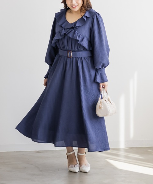 CLETTE（クレット）の「CLETTEオリジナルクロスフリルデザインワンピース（ワンピース・レディース・ネイビー/ブルー・3L/LL/4L）」の5枚目の写真