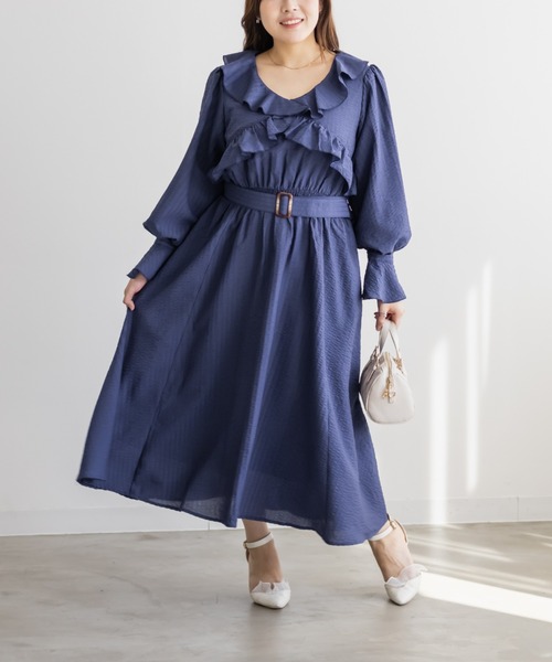 CLETTE（クレット）の「CLETTEオリジナルクロスフリルデザインワンピース（ワンピース・レディース・ネイビー/ブルー・3L/LL/4L）」の6枚目の写真