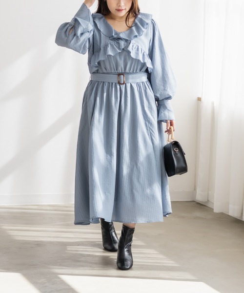 CLETTE（クレット）の「CLETTEオリジナルクロスフリルデザインワンピース（ワンピース・レディース・ネイビー/ブルー・3L/LL/4L）」の9枚目の写真