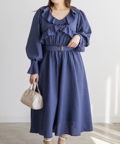 CLETTE（クレット）の「CLETTEオリジナルクロスフリルデザインワンピース（ワンピース・レディース・ネイビー/ブルー・3L/LL/4L）」の3枚目の写真