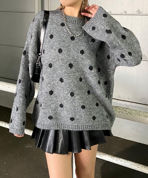 non-hedge（ノンヘッジ）の「ドット柄ニットトップス（ニット/セーター・レディース・グレー/オフホワイト/モカ・FREE）」の3枚目の写真