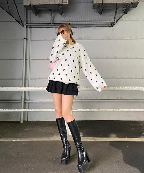 non-hedge（ノンヘッジ）の「ドット柄ニットトップス（ニット/セーター・レディース・グレー/オフホワイト/モカ・FREE）」の4枚目の写真