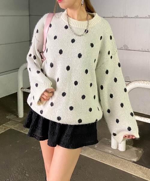 non-hedge（ノンヘッジ）の「ドット柄ニットトップス（ニット/セーター・レディース・グレー/オフホワイト/モカ・FREE）」の6枚目の写真