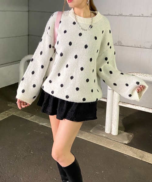 non-hedge（ノンヘッジ）の「ドット柄ニットトップス（ニット/セーター・レディース・グレー/オフホワイト/モカ・FREE）」の7枚目の写真