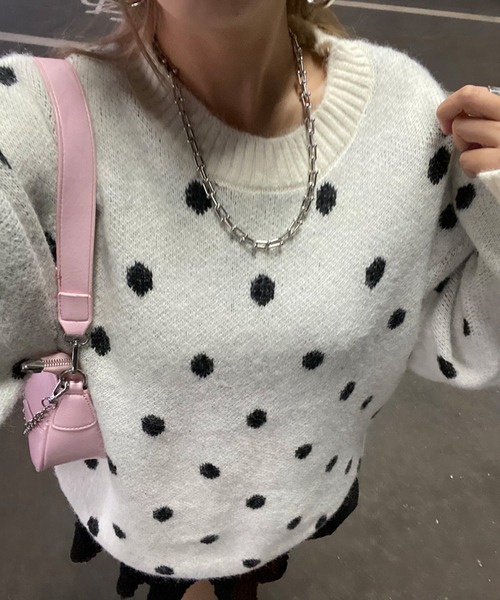 non-hedge（ノンヘッジ）の「ドット柄ニットトップス（ニット/セーター・レディース・グレー/オフホワイト/モカ・FREE）」の8枚目の写真