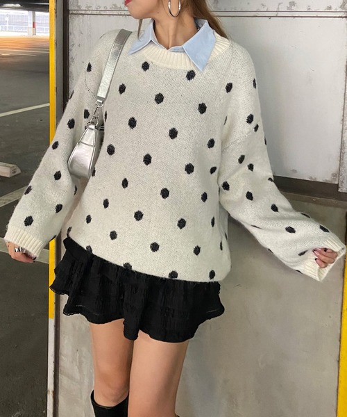 non-hedge（ノンヘッジ）の「ドット柄ニットトップス（ニット/セーター・レディース・グレー/オフホワイト/モカ・FREE）」の9枚目の写真