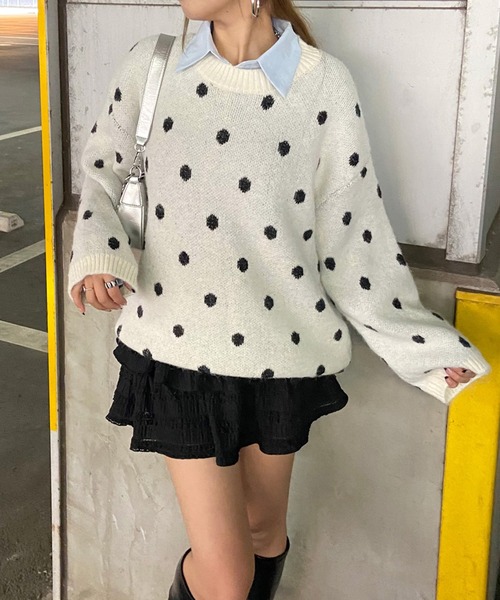 non-hedge（ノンヘッジ）の「ドット柄ニットトップス（ニット/セーター・レディース・グレー/オフホワイト/モカ・FREE）」の10枚目の写真