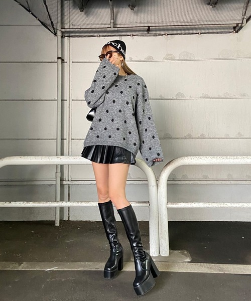 non-hedge（ノンヘッジ）の「ドット柄ニットトップス（ニット/セーター・レディース・グレー/オフホワイト/モカ・FREE）」の11枚目の写真