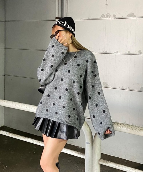 non-hedge（ノンヘッジ）の「ドット柄ニットトップス（ニット/セーター・レディース・グレー/オフホワイト/モカ・FREE）」の12枚目の写真