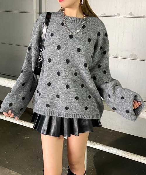 non-hedge（ノンヘッジ）の「ドット柄ニットトップス（ニット/セーター・レディース・グレー/オフホワイト/モカ・FREE）」の13枚目の写真