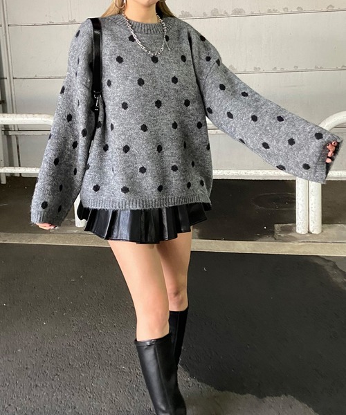 non-hedge（ノンヘッジ）の「ドット柄ニットトップス（ニット/セーター・レディース・グレー/オフホワイト/モカ・FREE）」の14枚目の写真