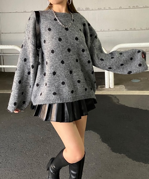non-hedge（ノンヘッジ）の「ドット柄ニットトップス（ニット/セーター・レディース・グレー/オフホワイト/モカ・FREE）」の15枚目の写真