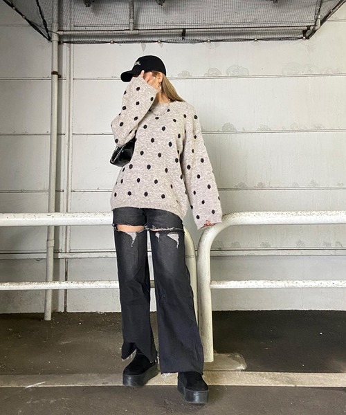 non-hedge（ノンヘッジ）の「ドット柄ニットトップス（ニット/セーター・レディース・グレー/オフホワイト/モカ・FREE）」の16枚目の写真