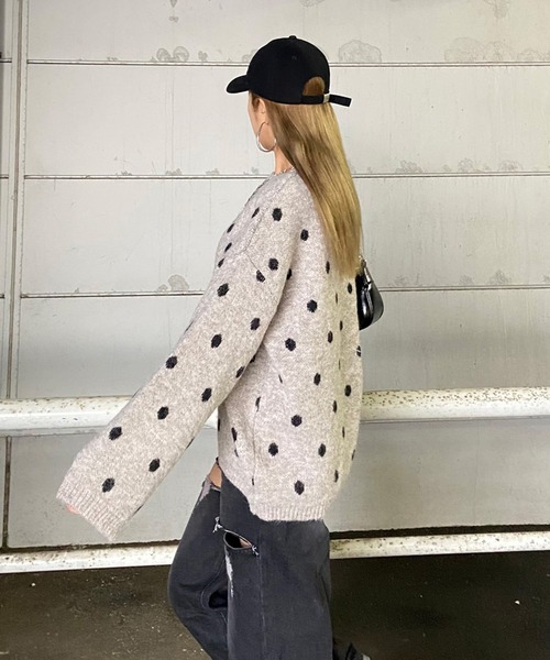 non-hedge（ノンヘッジ）の「ドット柄ニットトップス（ニット/セーター・レディース・グレー/オフホワイト/モカ・FREE）」の18枚目の写真