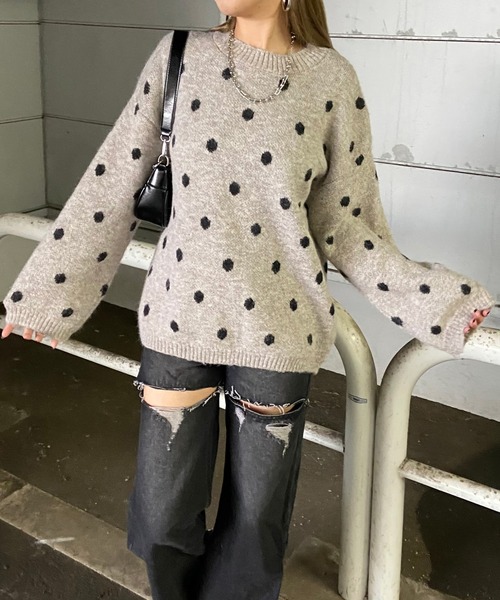 non-hedge（ノンヘッジ）の「ドット柄ニットトップス（ニット/セーター・レディース・グレー/オフホワイト/モカ・FREE）」の20枚目の写真