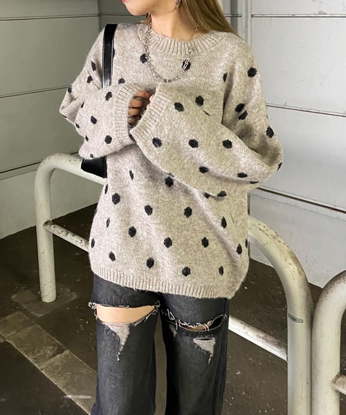 non-hedge（ノンヘッジ）の「ドット柄ニットトップス（ニット/セーター・レディース・グレー/オフホワイト/モカ・FREE）」の21枚目の写真