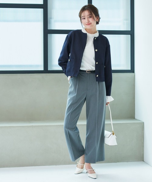 Pierrot（ピエロ）の「ゴールドボタンノーカラージャケット（ノーカラージャケット・レディース・ネイビー/チャコール・M/L）」の7枚目の写真