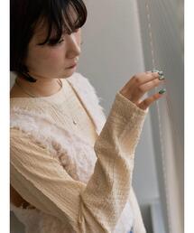 Samansa Mos2 blue | ふくれジャカードクルーネックプルオーバー(Tシャツ/カットソー)