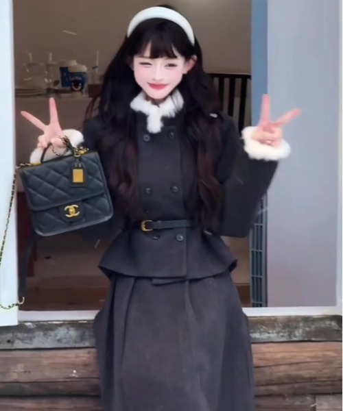 gossip！ロサンゼルス（ゴシップロサンゼルス）の「配色ジャケット上品ツイードセットアップドレス（セットアップ・レディース・グレー・M/L）」の14枚目の写真