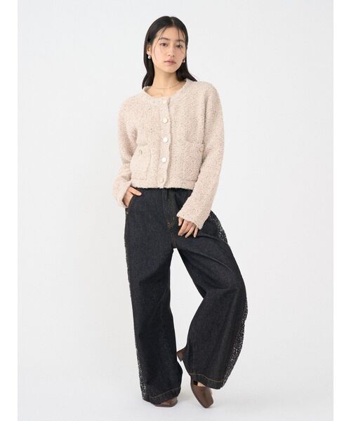 LAGUNAMOON(ラグナムーン)の「ミックスヤーンノーカラーニットカーディガン(カーディガン/ボレロ・レディース・ベージュ/ネイビー/オレンジ・FREE)」の4枚目の写真