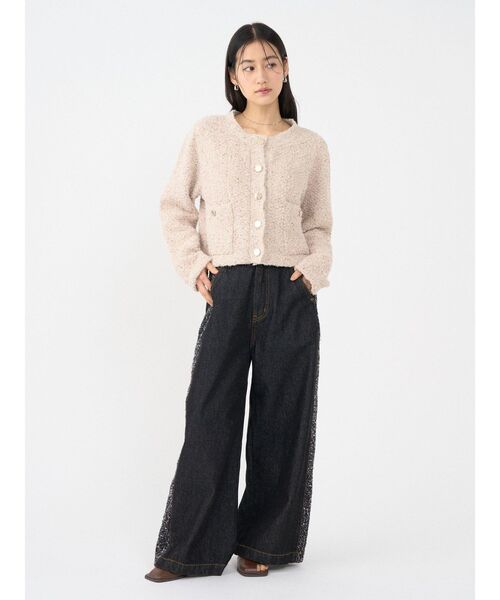 LAGUNAMOON(ラグナムーン)の「ミックスヤーンノーカラーニットカーディガン(カーディガン/ボレロ・レディース・ベージュ/ネイビー/オレンジ・FREE)」の5枚目の写真