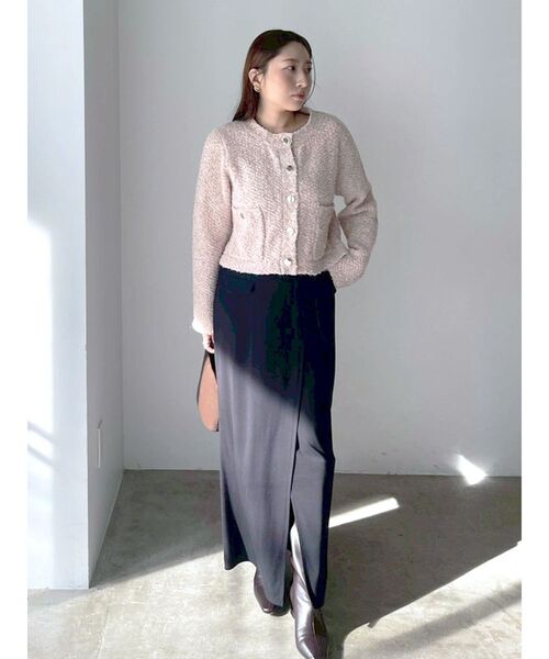 LAGUNAMOON(ラグナムーン)の「ミックスヤーンノーカラーニットカーディガン(カーディガン/ボレロ・レディース・ベージュ/ネイビー/オレンジ・FREE)」の8枚目の写真