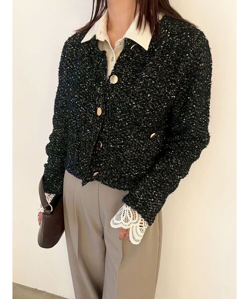 LAGUNAMOON(ラグナムーン)の「ミックスヤーンノーカラーニットカーディガン(カーディガン/ボレロ・レディース・ベージュ/ネイビー/オレンジ・FREE)」の10枚目の写真