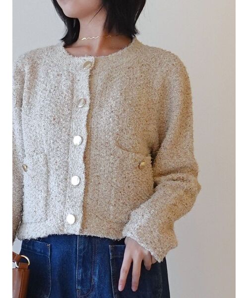 LAGUNAMOON(ラグナムーン)の「ミックスヤーンノーカラーニットカーディガン(カーディガン/ボレロ・レディース・ベージュ/ネイビー/オレンジ・FREE)」の12枚目の写真