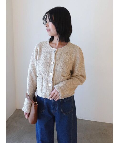 LAGUNAMOON(ラグナムーン)の「ミックスヤーンノーカラーニットカーディガン(カーディガン/ボレロ・レディース・ベージュ/ネイビー/オレンジ・FREE)」の13枚目の写真