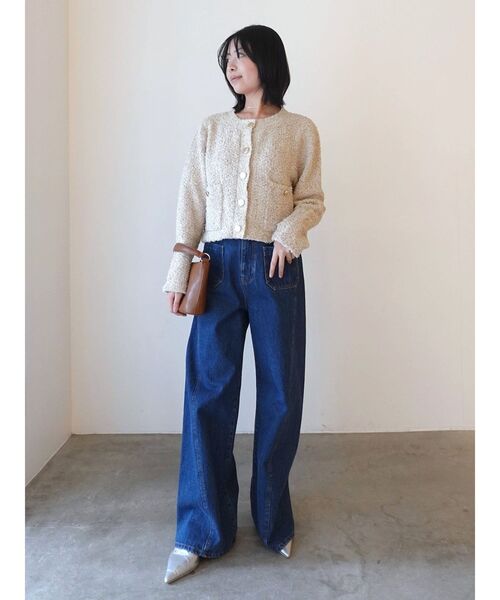 LAGUNAMOON(ラグナムーン)の「ミックスヤーンノーカラーニットカーディガン(カーディガン/ボレロ・レディース・ベージュ/ネイビー/オレンジ・FREE)」の14枚目の写真