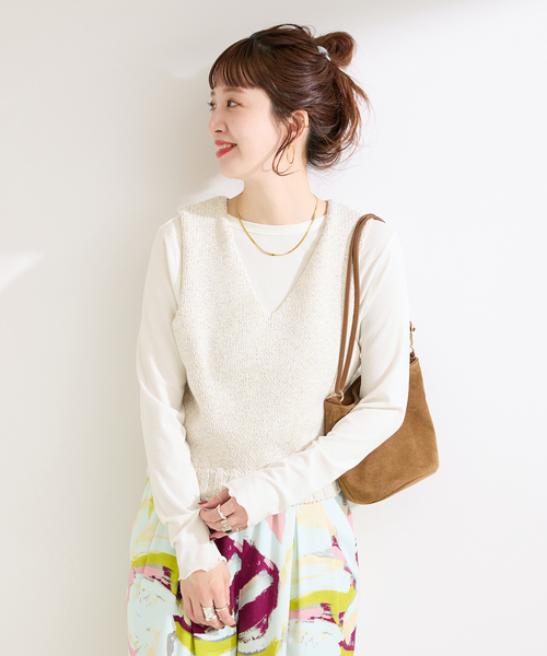 B.C STOCK（ベーセーストック）の「手洗い可 / MIXラメニットベスト（ベスト・レディース・ホワイト/ブラック・FREE）」の4枚目の写真