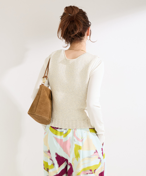 B.C STOCK（ベーセーストック）の「手洗い可 / MIXラメニットベスト（ベスト・レディース・ホワイト/ブラック・FREE）」の6枚目の写真