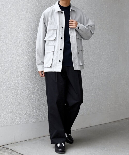 SHIPS any(シップス エニィ)の「SHIPS any: コットン/ナイロン ワッシャー BDU シャツ ジャケット (セットアップ対応)◇(ミリタリージャケット・メンズ・ネイビー/ライトグレー/グレー・MEDIUM/X-LARGE/LARGE)」の4枚目の写真