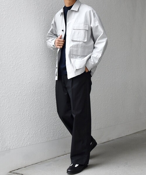 SHIPS any(シップス エニィ)の「SHIPS any: コットン/ナイロン ワッシャー BDU シャツ ジャケット (セットアップ対応)◇(ミリタリージャケット・メンズ・ネイビー/ライトグレー/グレー・MEDIUM/X-LARGE/LARGE)」の5枚目の写真