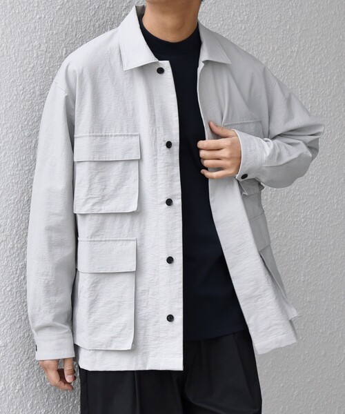 SHIPS any(シップス エニィ)の「SHIPS any: コットン/ナイロン ワッシャー BDU シャツ ジャケット (セットアップ対応)◇(ミリタリージャケット・メンズ・ネイビー/ライトグレー/グレー・MEDIUM/X-LARGE/LARGE)」の6枚目の写真