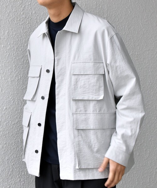 SHIPS any(シップス エニィ)の「SHIPS any: コットン/ナイロン ワッシャー BDU シャツ ジャケット (セットアップ対応)◇(ミリタリージャケット・メンズ・ネイビー/ライトグレー/グレー・MEDIUM/X-LARGE/LARGE)」の7枚目の写真
