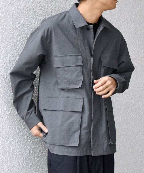 SHIPS any(シップス エニィ)の「SHIPS any: コットン/ナイロン ワッシャー BDU シャツ ジャケット (セットアップ対応)◇(ミリタリージャケット・メンズ・ネイビー/ライトグレー/グレー・MEDIUM/X-LARGE/LARGE)」の13枚目の写真