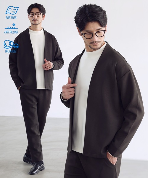 SPU（スプ）の「【セットアップ 2点セット】【抗シワ・抗ピリング・ウォッシャブル】ハイポンチノーカラージャケット＆イージーパンツ セットアップ（セットアップ・メンズ・ブラック/グレー/チャコール/ネイビー/ダークブラウン/グレー系・S/M/L/XL）」の5枚目の写真
