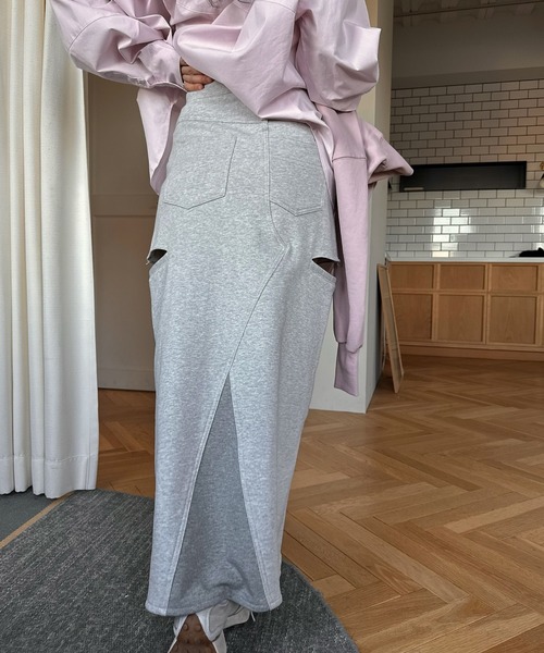 WILLFULLY（ウィルフリー）の「back bi color patchwork remake sweat SK（スカート・レディース・ヘザーグレー/ブラック・S/M）」の16枚目の写真