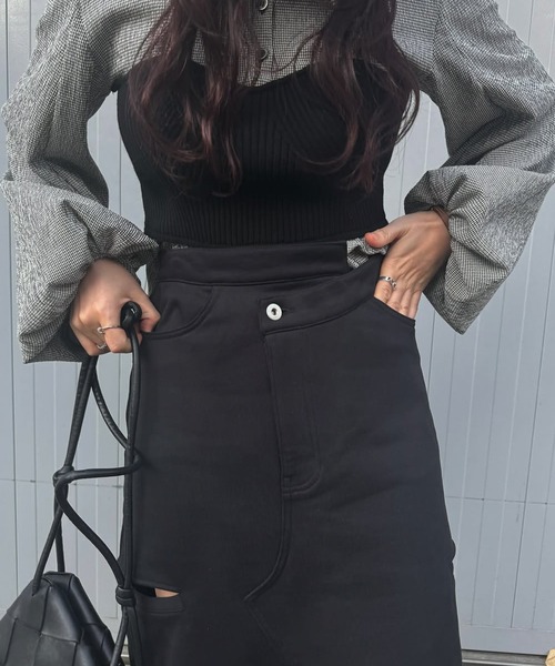 WILLFULLY（ウィルフリー）の「back bi color patchwork remake sweat SK（スカート・レディース・ヘザーグレー/ブラック・S/M）」の7枚目の写真