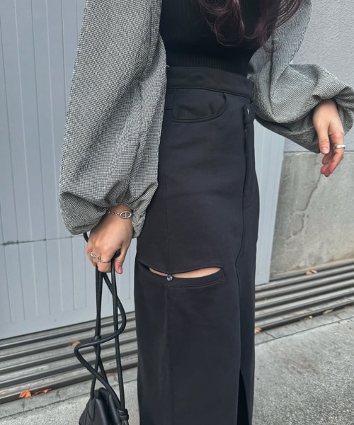 WILLFULLY（ウィルフリー）の「back bi color patchwork remake sweat SK（スカート・レディース・ヘザーグレー/ブラック・S/M）」の8枚目の写真